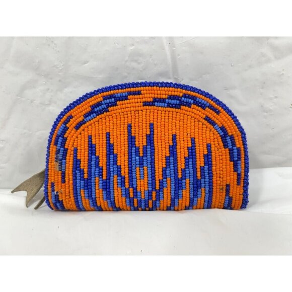 Native American Beaded Orange and Blue Coin Purse Small vintage - Picture 1 of 8